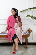 RANG - Cherry Color Block Pure Silk Co-ord set (Loose Fit / One Size)