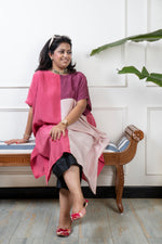 RANG - Cherry Color Block Pure Silk Co-ord set (Loose Fit / One Size)