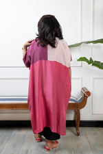 RANG - Cherry Color Block Pure Silk Co-ord set (Loose Fit / One Size)