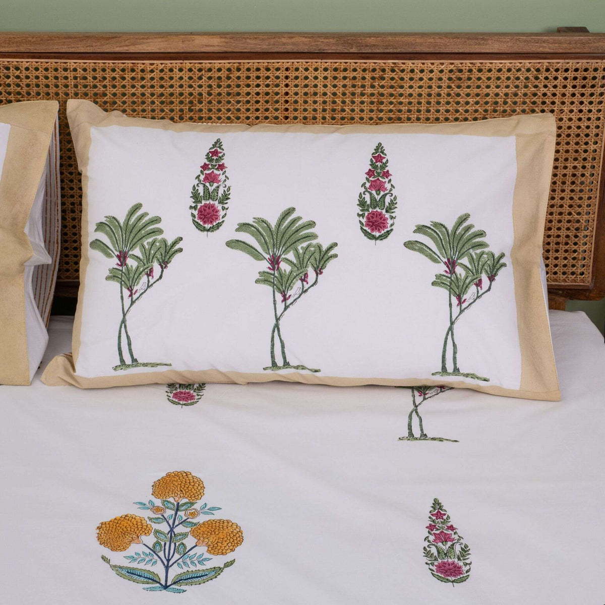 Marigold Poppies Bedsheet with two Pillow Covers