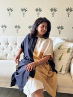 RANG - Gold Color Block Pure Silk Co-ord set (Loose Fit / One Size)