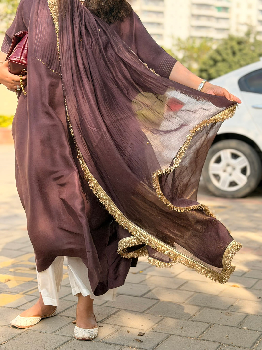 SITARA - Espresso Brown Pure Silk Co-ord set (Loose Fit / One Size)