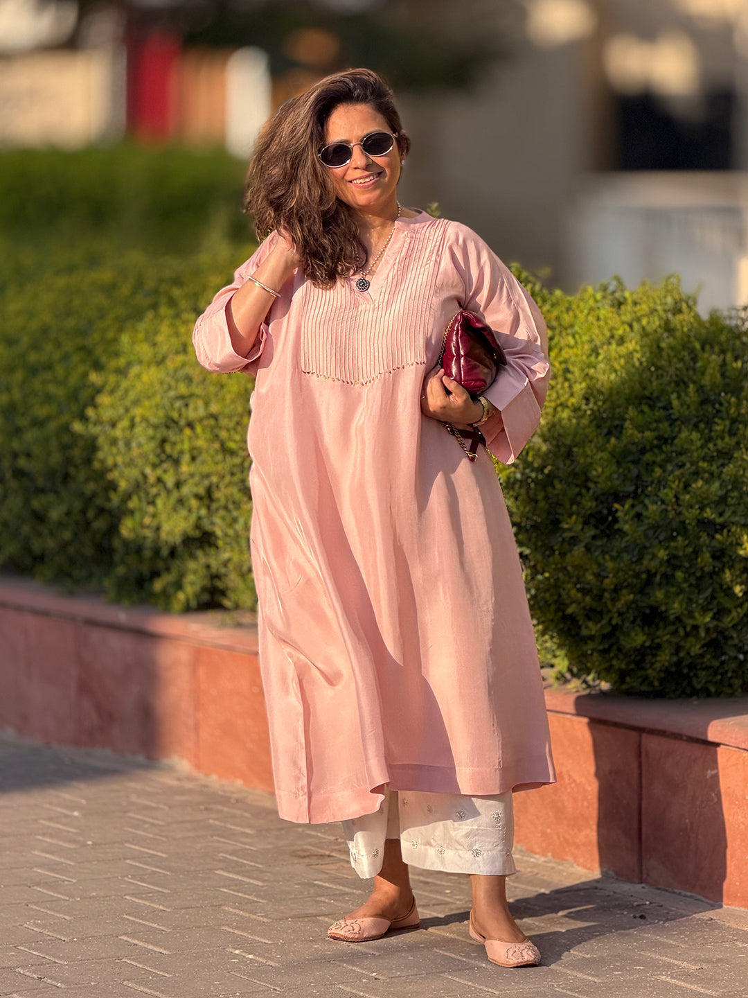 SITARA - Dusty Pink Pure Silk Co-ord set (Loose Fit / One Size)
