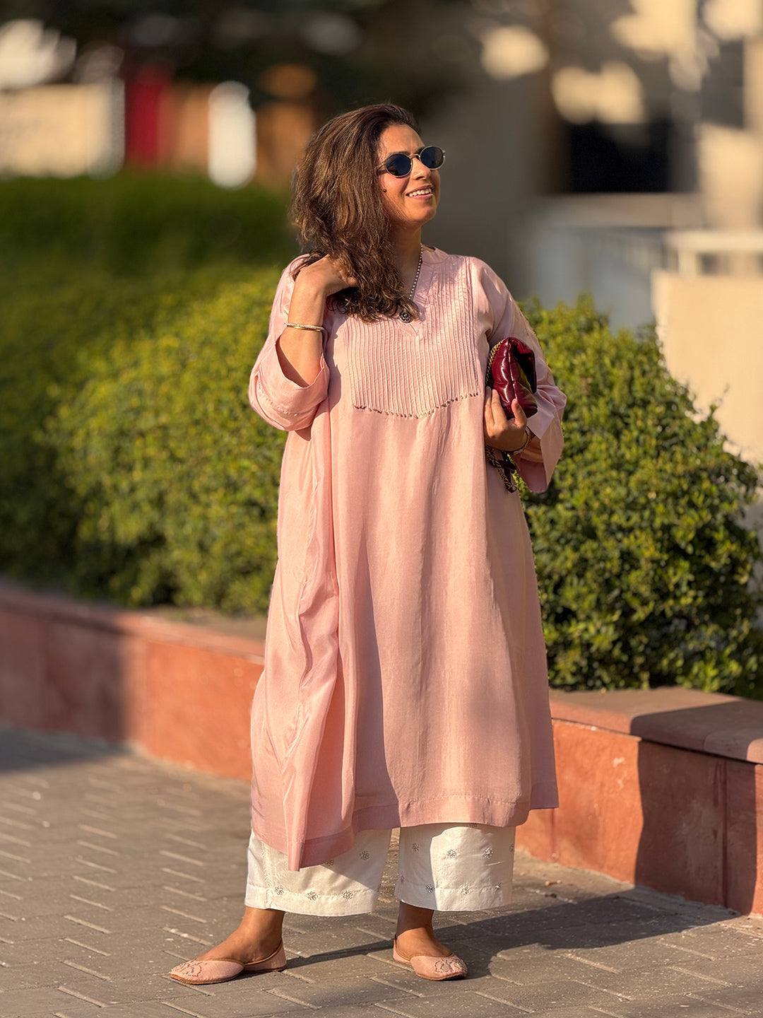 SITARA - Dusty Pink Pure Silk Co-ord set (Loose Fit / One Size)