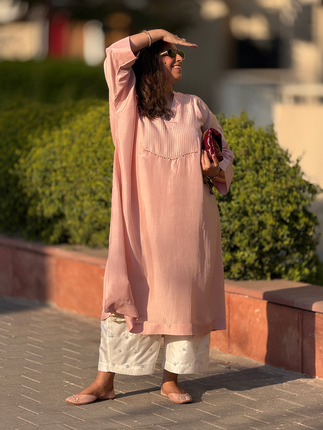 SITARA - Dusty Pink Pure Silk Co-ord set (Loose Fit / One Size)