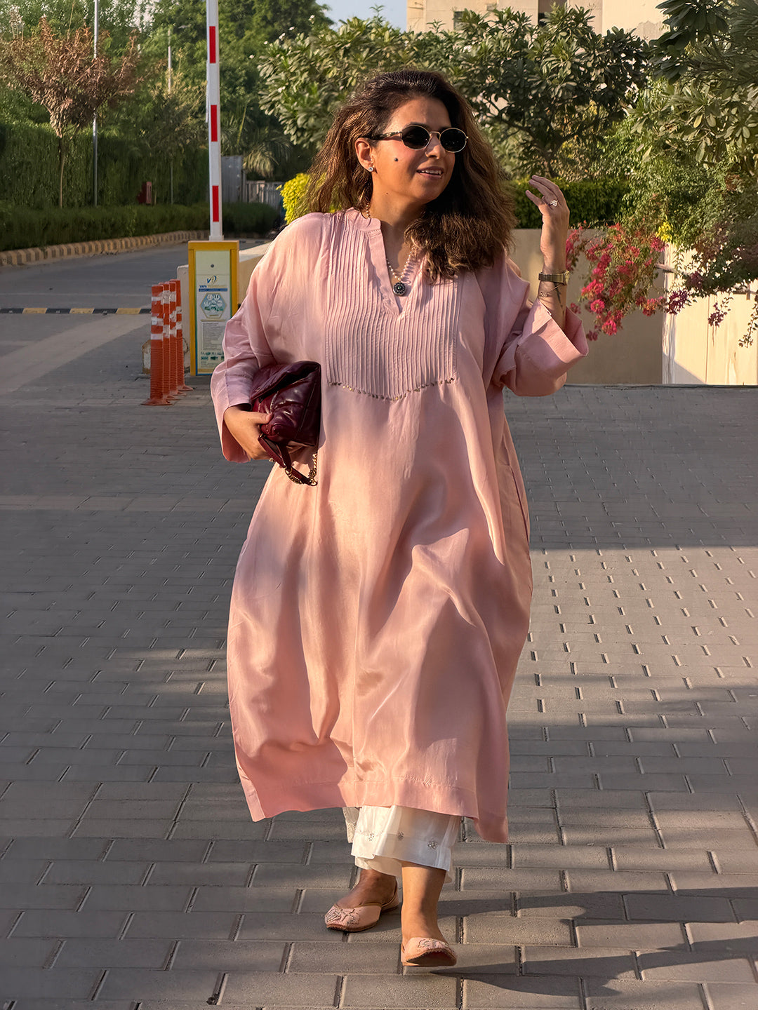 SITARA - Dusty Pink Pure Silk Co-ord set (Loose Fit / One Size)