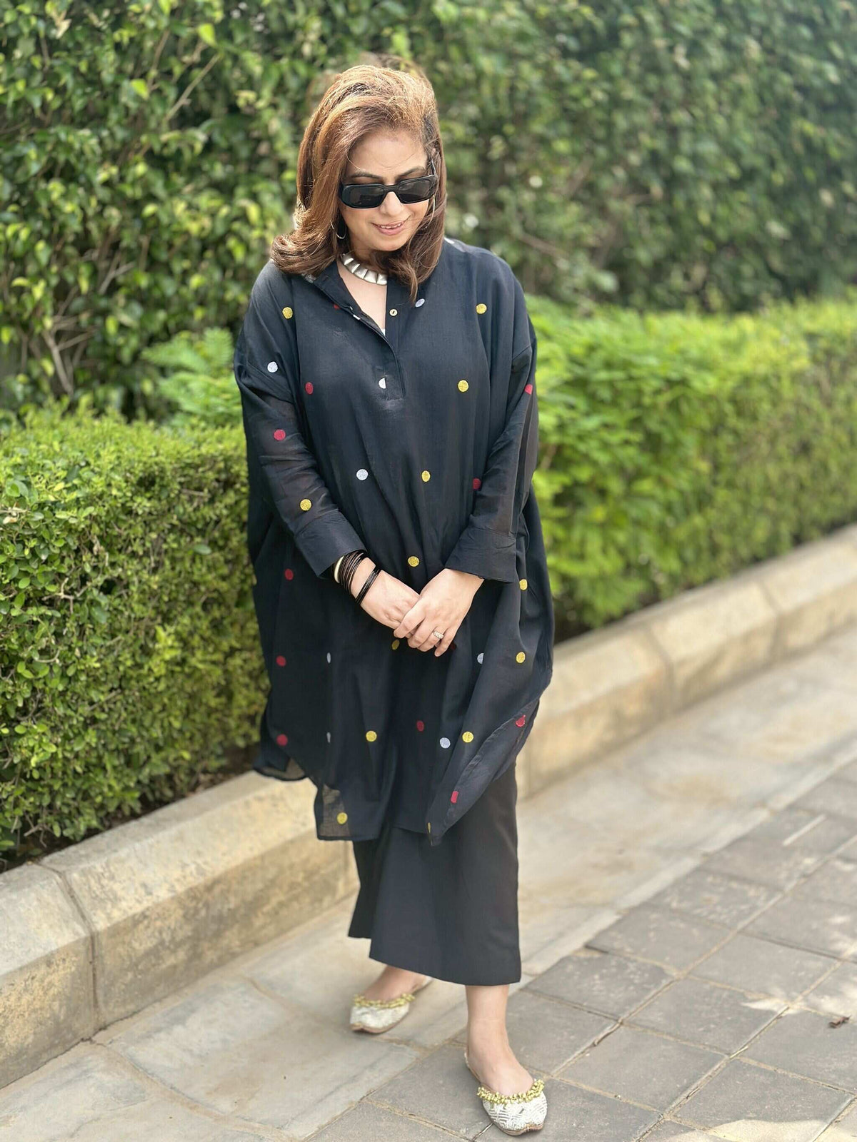 SEHAJ - Black Jamdani One Size Cotton Kurta Set