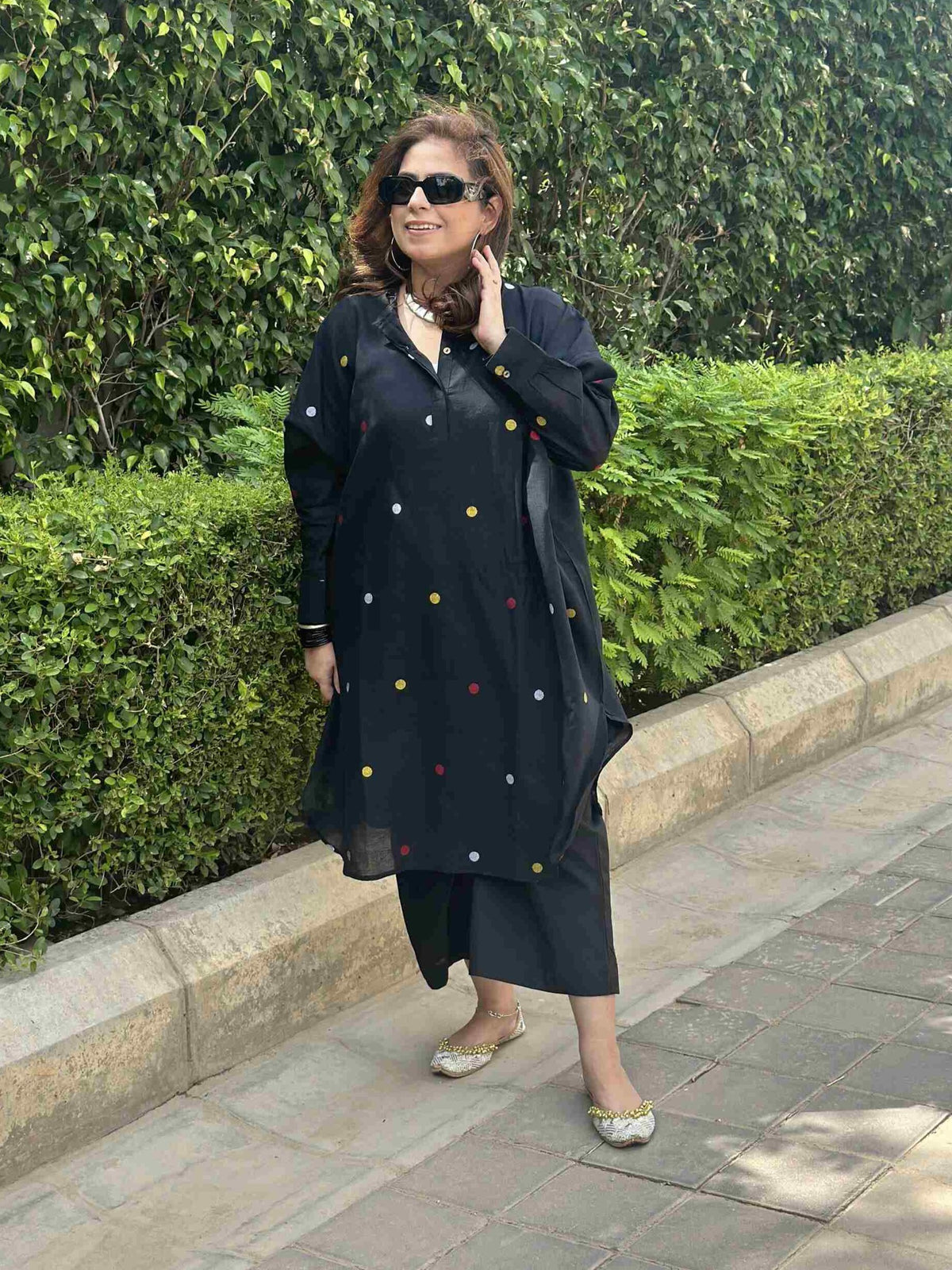 SEHAJ - Black Jamdani One Size Cotton Kurta Set