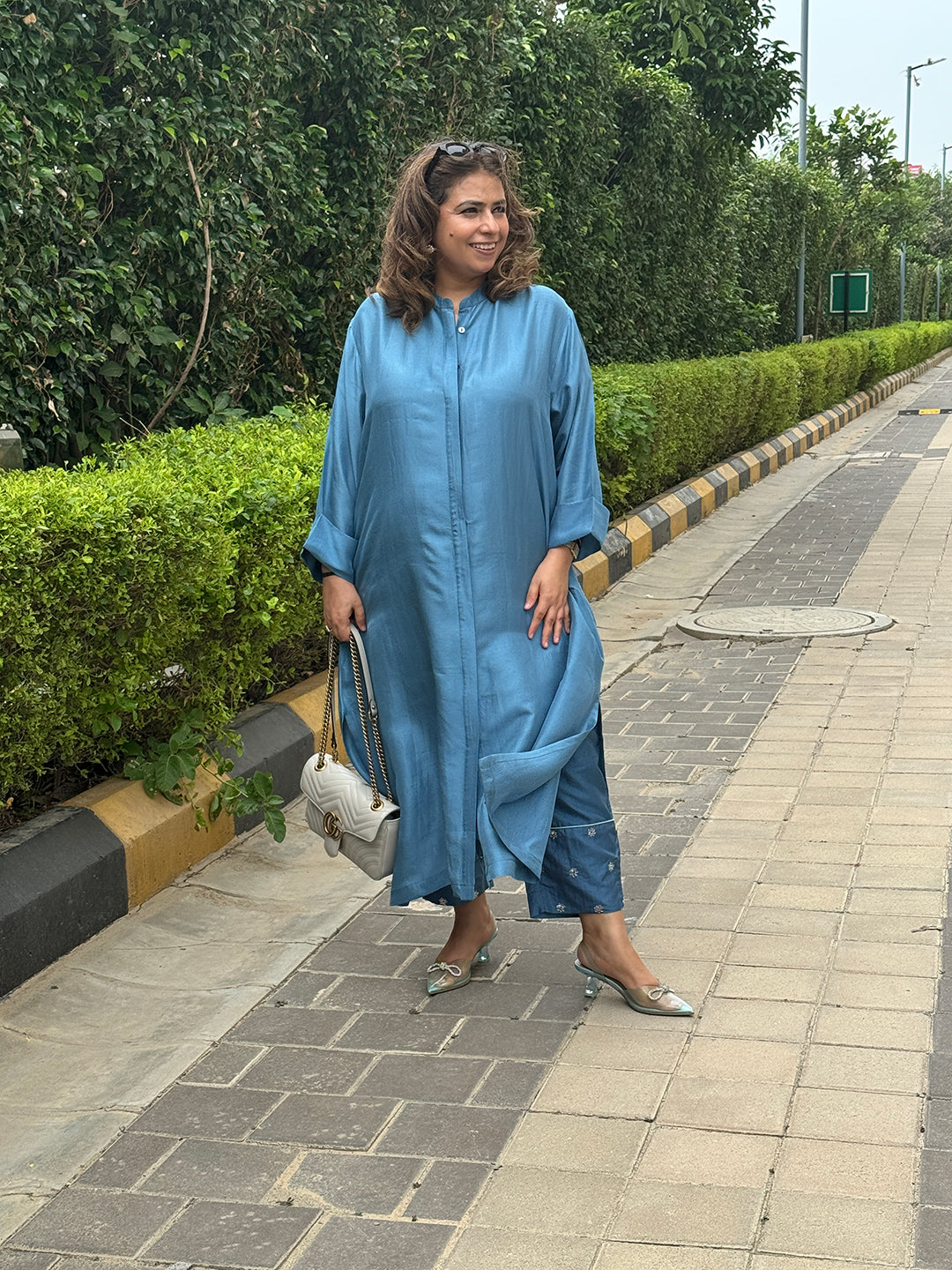 SEHAR - Sage Blue Pure Silk Kurta / Kurta Set