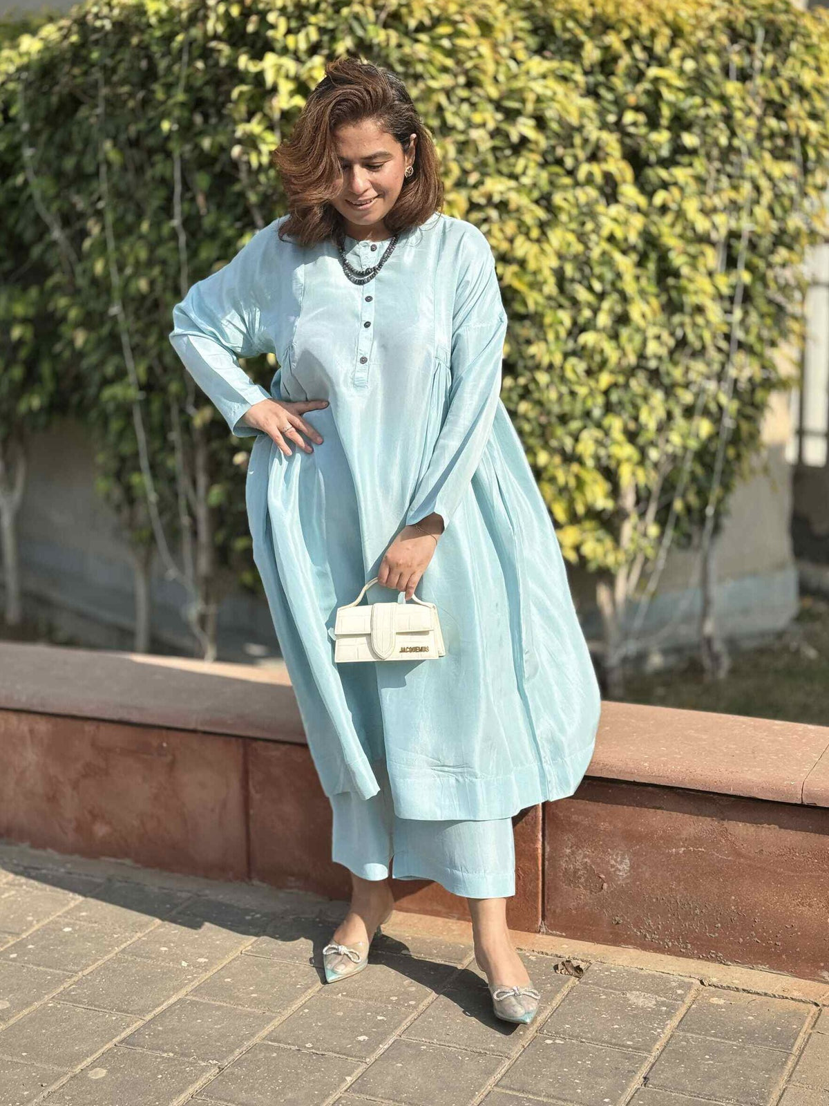 Meera - Aqua Pure Silk Kurta with Pants