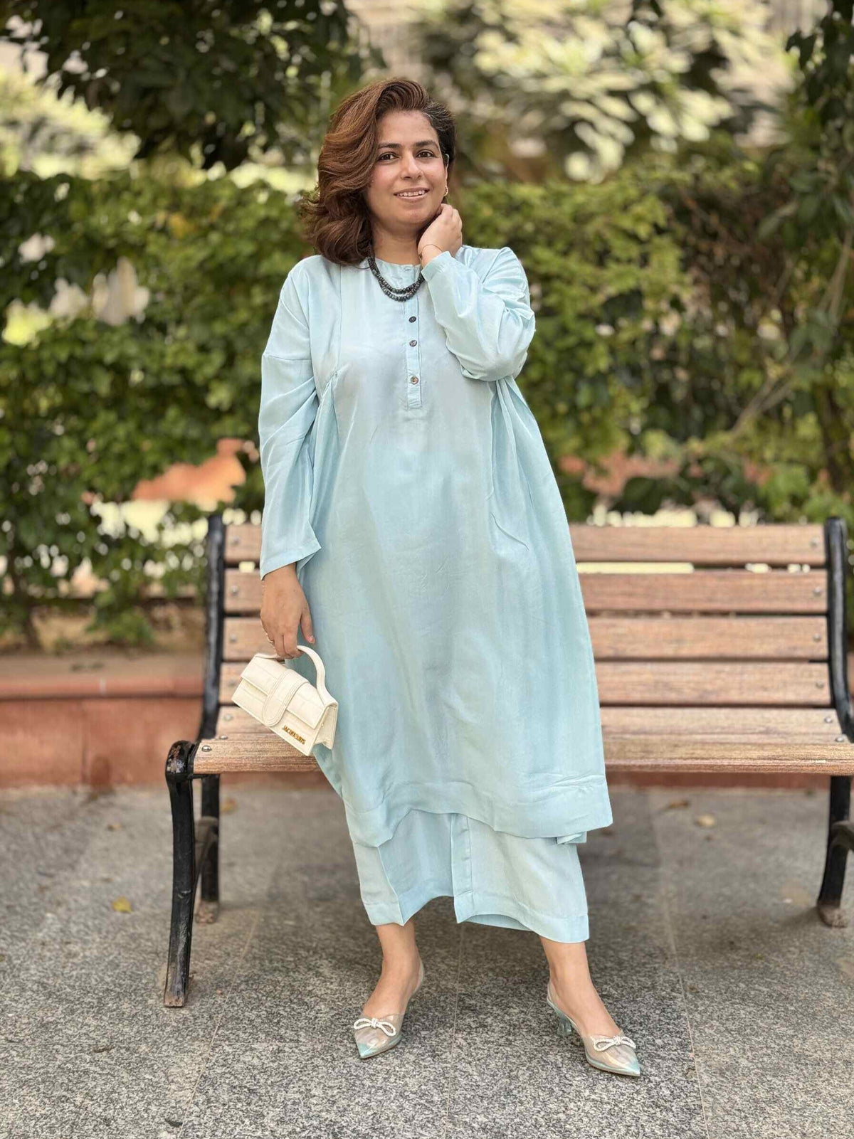 Meera - Aqua Pure Silk Kurta with Pants