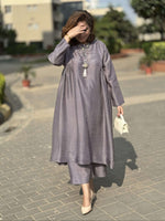 Meera - Slate Grey Pure Silk Kurta with Pants