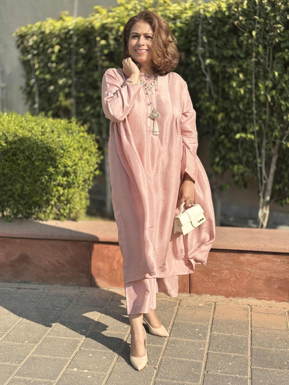 Meera - Dusty Pink Pure Silk Kurta with Pants