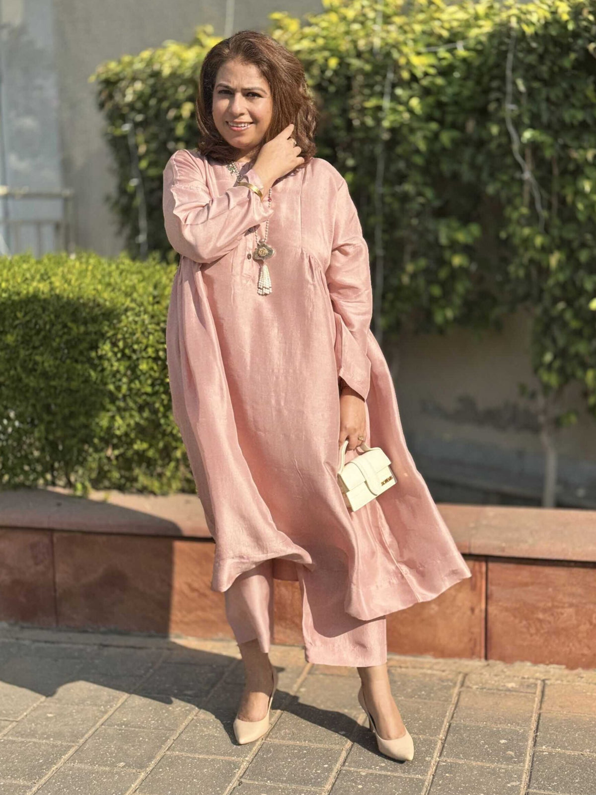 Meera - Dusty Pink Pure Silk Kurta with Pants