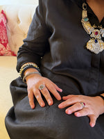 Navya - Black Pure Linen Kurta / Kurta Set