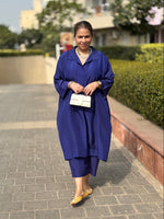 Maala -Brinjal Blue Silk Loose Fit Kurta with Pants