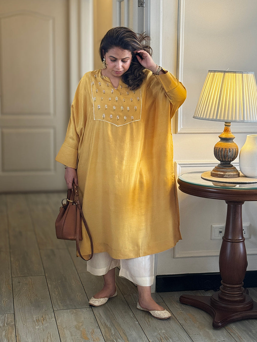 PARV - Sona Silk Embroidered Kurta set (Loose Fit / One Size)