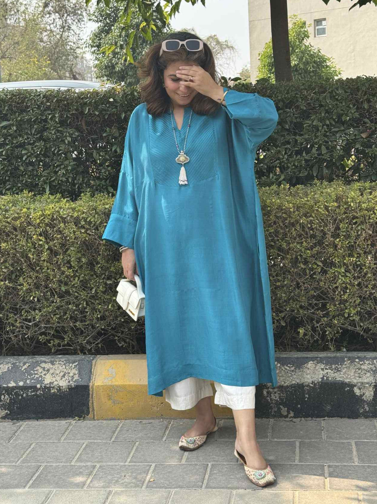 MOKSHA - Teal Blue Pure Silk Co-ord set (Loose Fit / One Size)