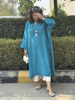 MOKSHA - Teal Blue Pure Silk Co-ord set (Loose Fit / One Size)