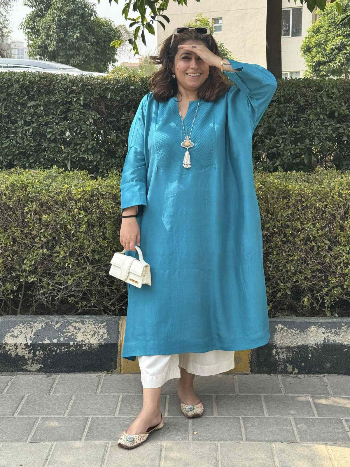 MOKSHA - Teal Blue Pure Silk Co-ord set (Loose Fit / One Size)