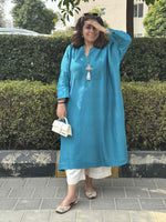MOKSHA - Teal Blue Pure Silk Co-ord set (Loose Fit / One Size)