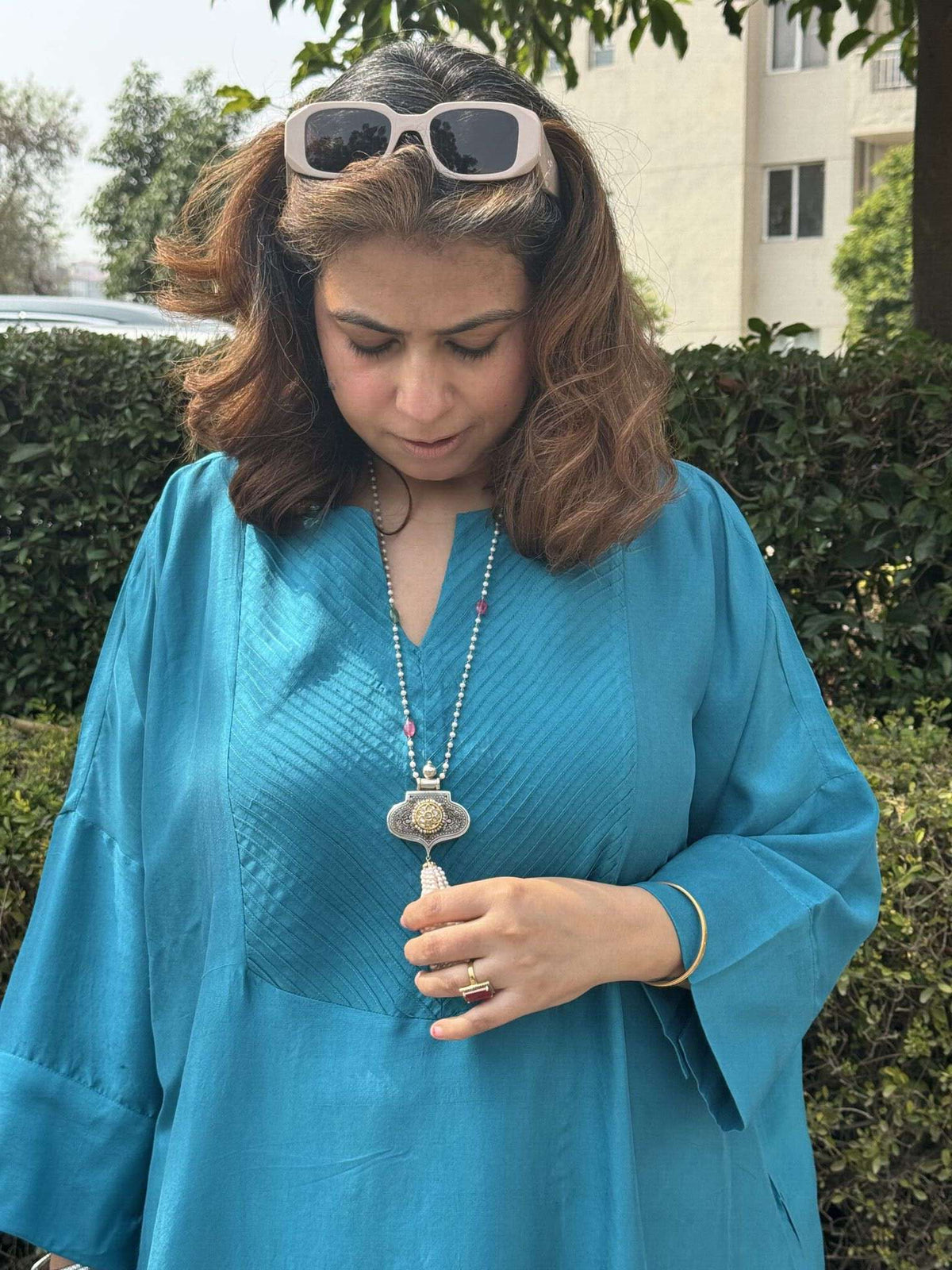 MOKSHA - Teal Blue Pure Silk Co-ord set (Loose Fit / One Size)