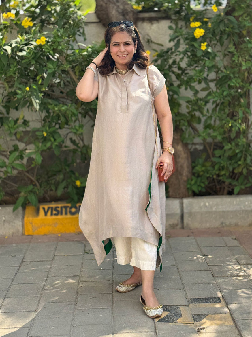 FIZA - Champagne Pure Silk Kurta