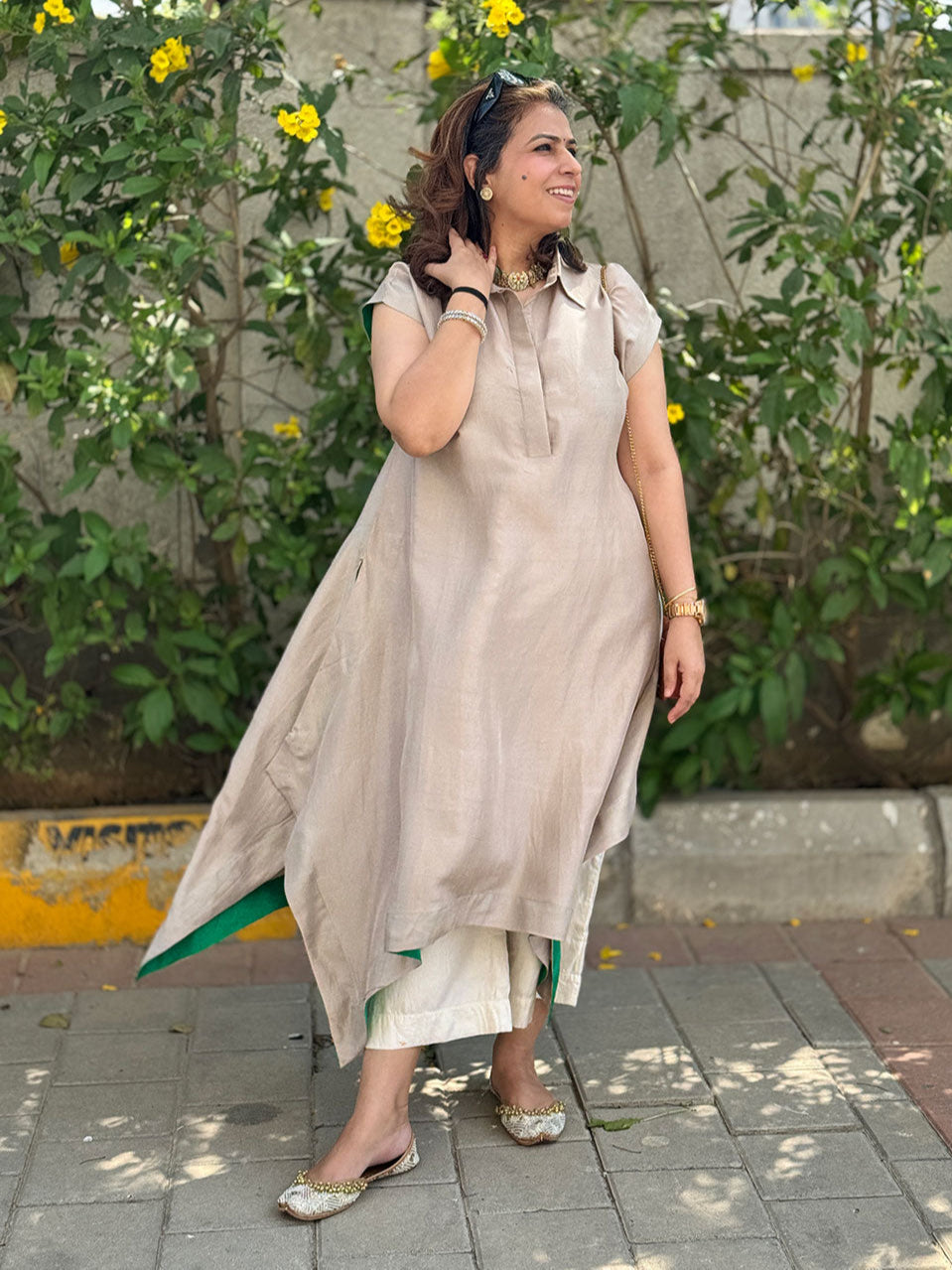 FIZA - Champagne Pure Silk Kurta