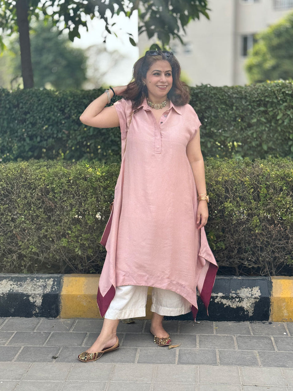 FIZA - Dusky Pink Pure Silk Kurta