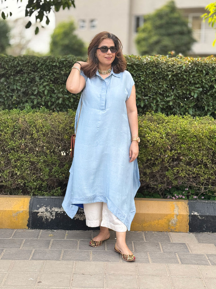 FIZA - Powder Blue Pure Silk Kurta