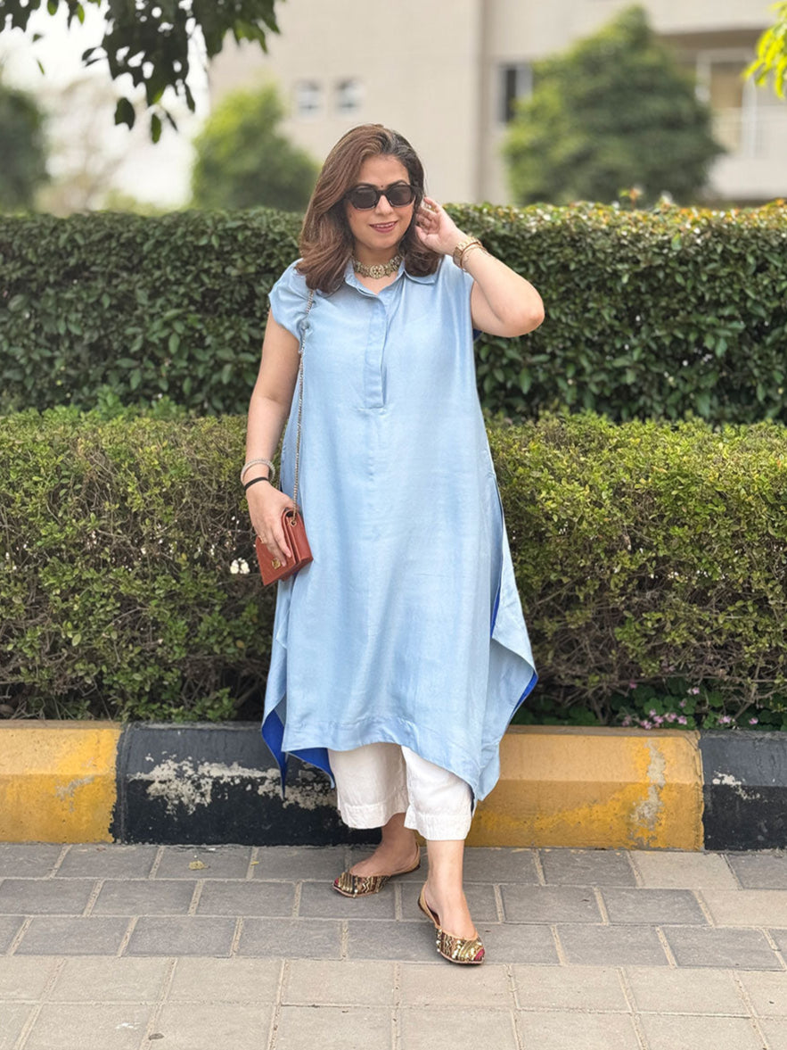 FIZA - Powder Blue Pure Silk Kurta