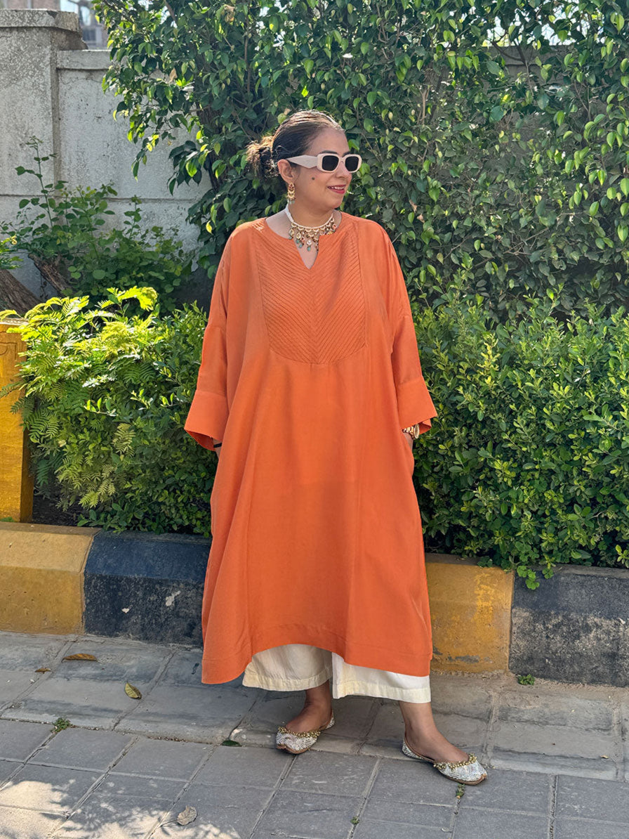 MOKSHA - Burnt Orange Pure Silk Co-ord set (Loose Fit / One Size)