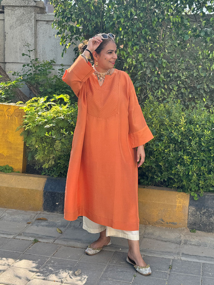 MOKSHA - Burnt Orange Pure Silk Co-ord set (Loose Fit / One Size)