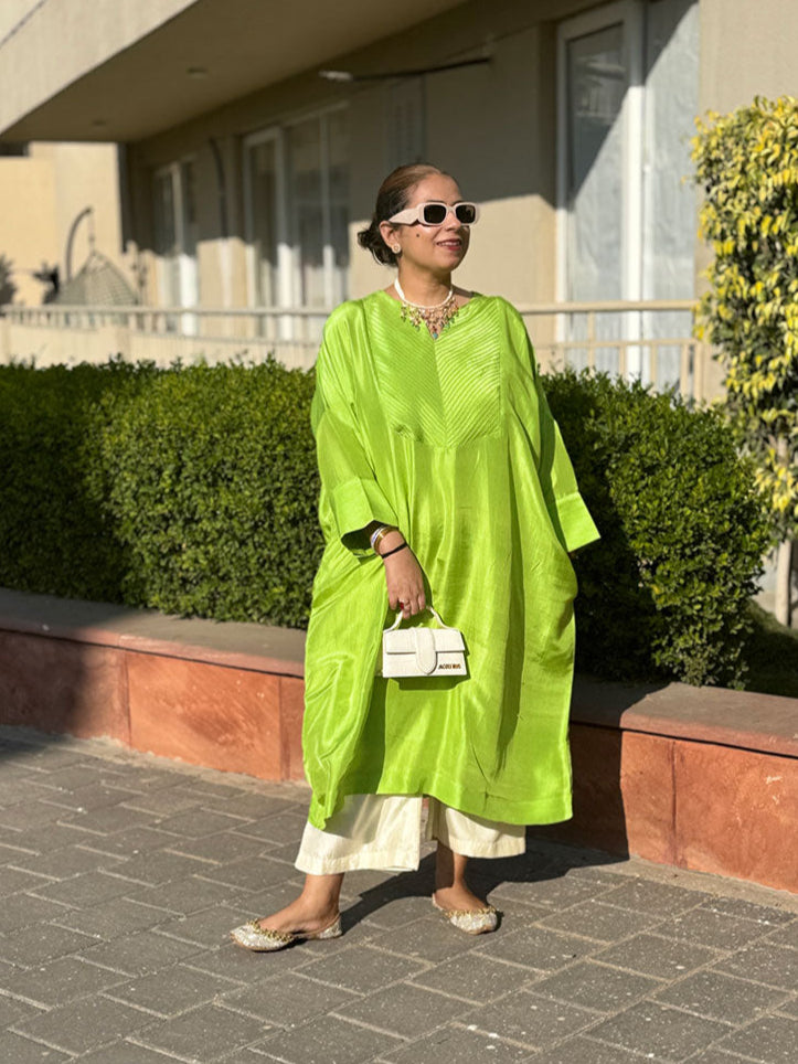 MOKSHA - Fluorescent Green Pure Silk Co-ord set (Loose Fit / One Size)