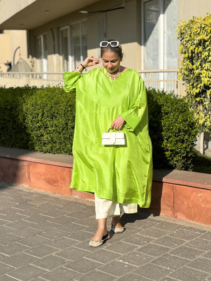 MOKSHA - Fluorescent Green Pure Silk Co-ord set (Loose Fit / One Size)
