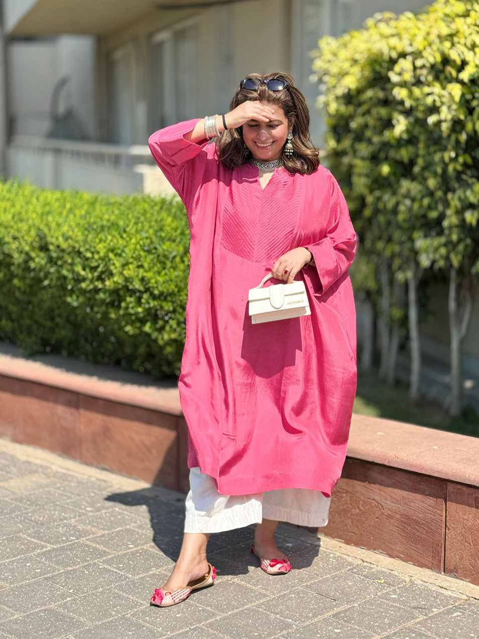 MOKSHA - Cherry Pink Pure Silk Co-ord set (Loose Fit / One Size)