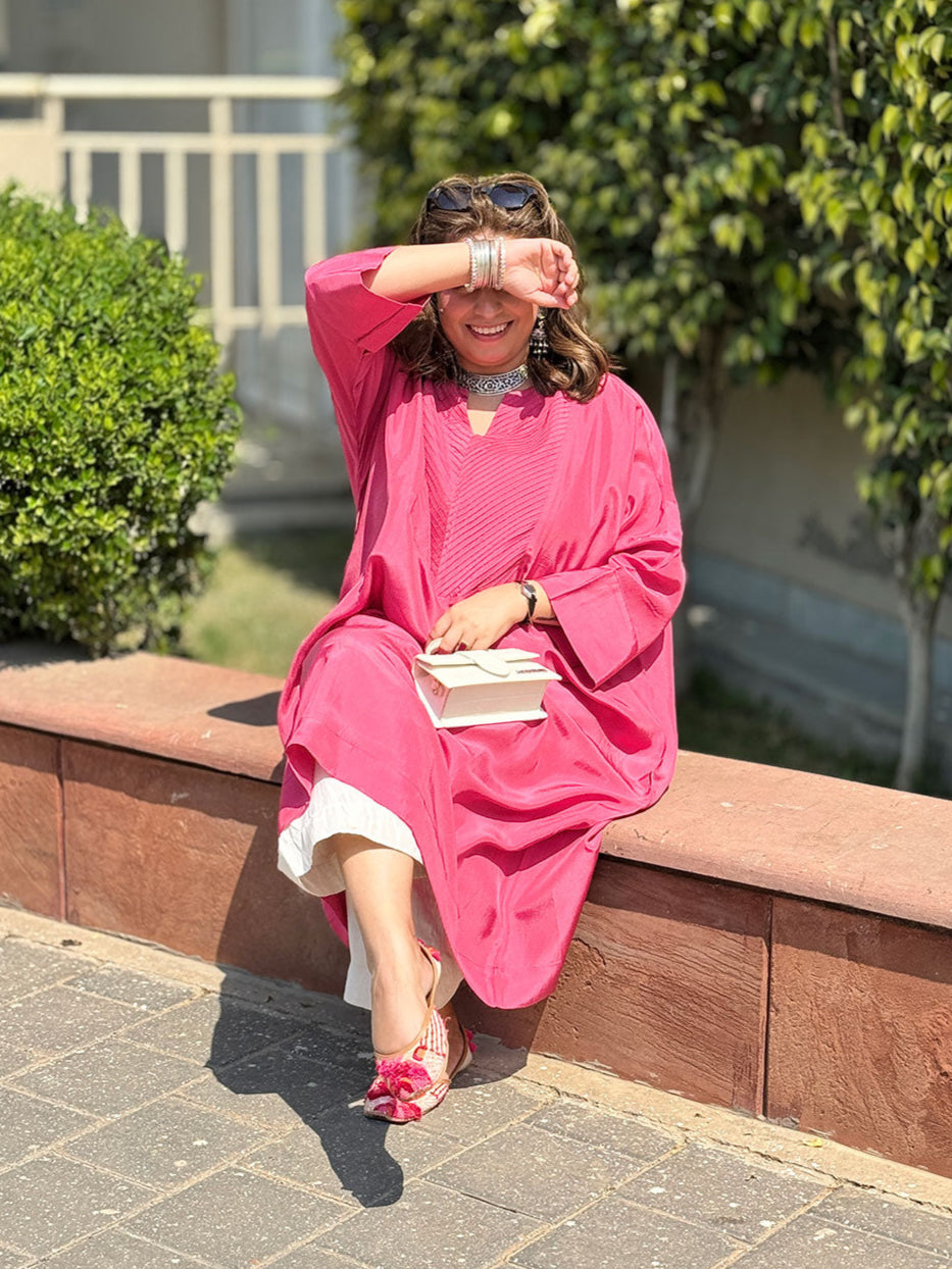 MOKSHA - Cherry Pink Pure Silk Co-ord set (Loose Fit / One Size)