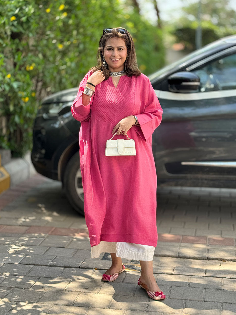 MOKSHA - Cherry Pink Pure Silk Co-ord set (Loose Fit / One Size)