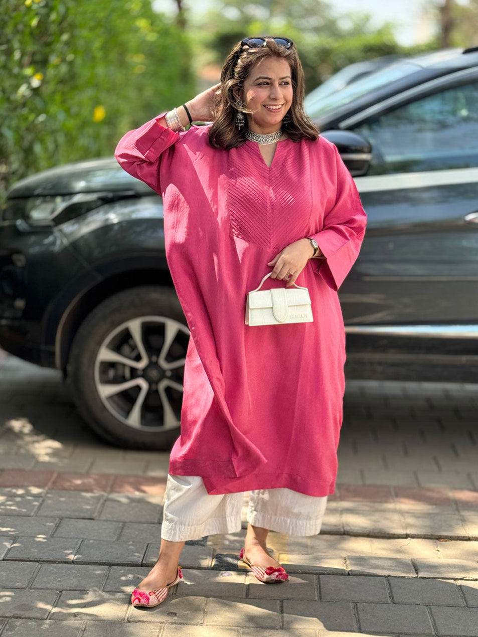 MOKSHA - Cherry Pink Pure Silk Co-ord set (Loose Fit / One Size)