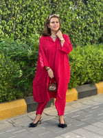 Maala -Ruby Red Silk Loose Fit Kurta with Pants