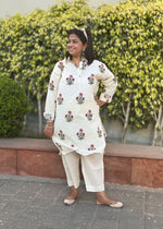 White and Red cotton Kurta