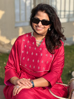 PARV - Deep Crimson Silk Embroidered Kurta set (Loose Fit / One Size)