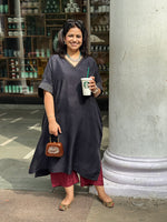 ZARIN - Noir Pure Silk Kurta set (Loose Fit / One Size)