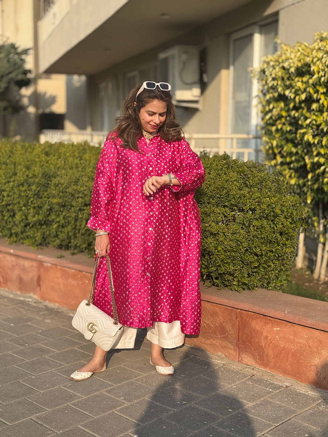 REET - Shocking Pink Bandhej Silk Kurta (Loose Fit / One Size)