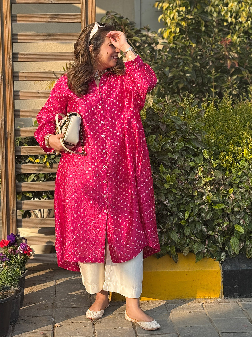 REET - Shocking Pink Bandhej Silk Kurta (Loose Fit / One Size)