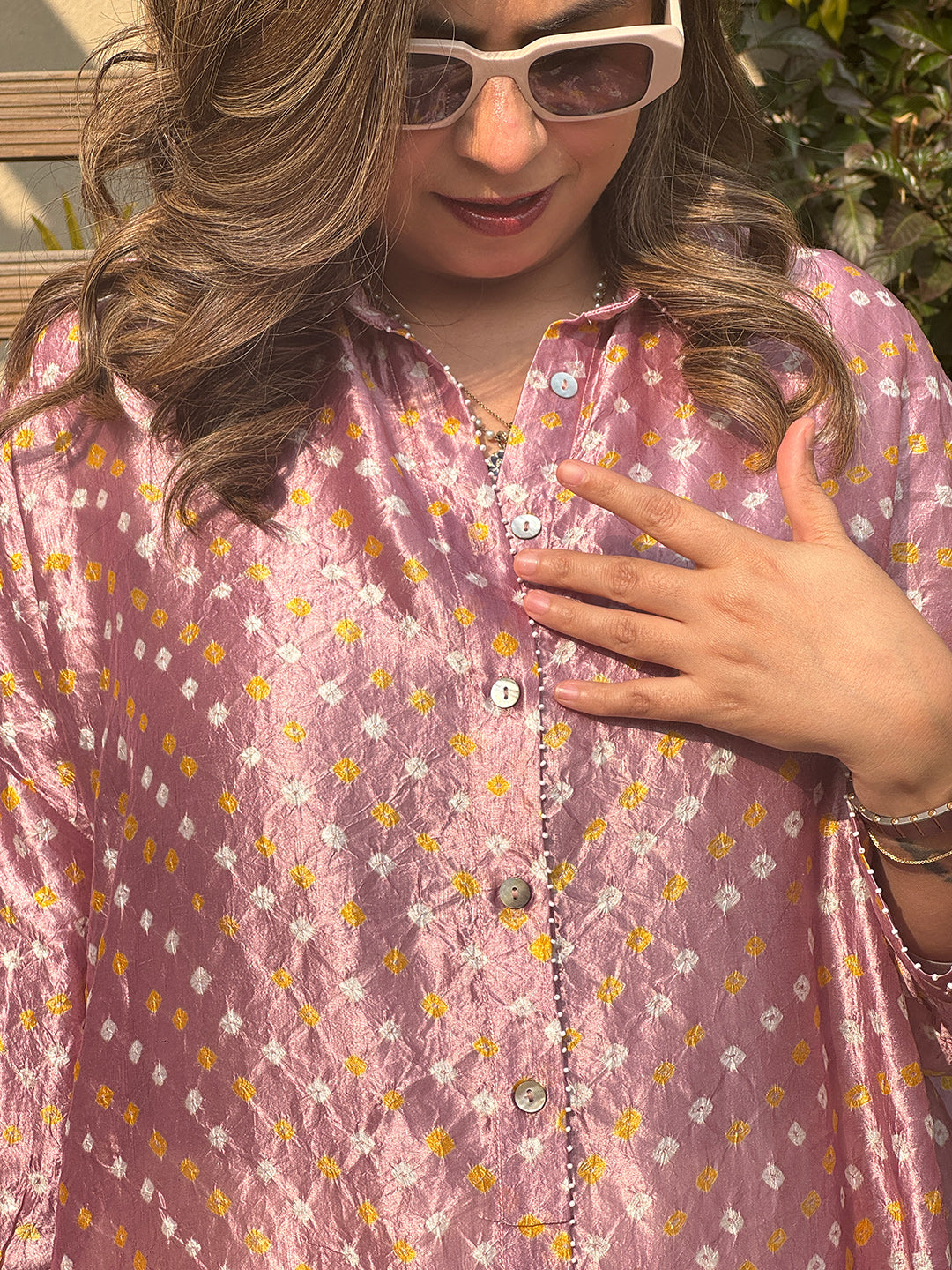 REET - Mauve Bandhej Silk Kurta (Anti Fit / One Size)