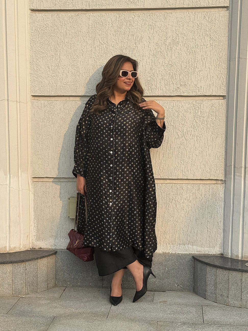 REET - Charcoal Black Bandhej Silk Kurta (Anti Fit / One Size)