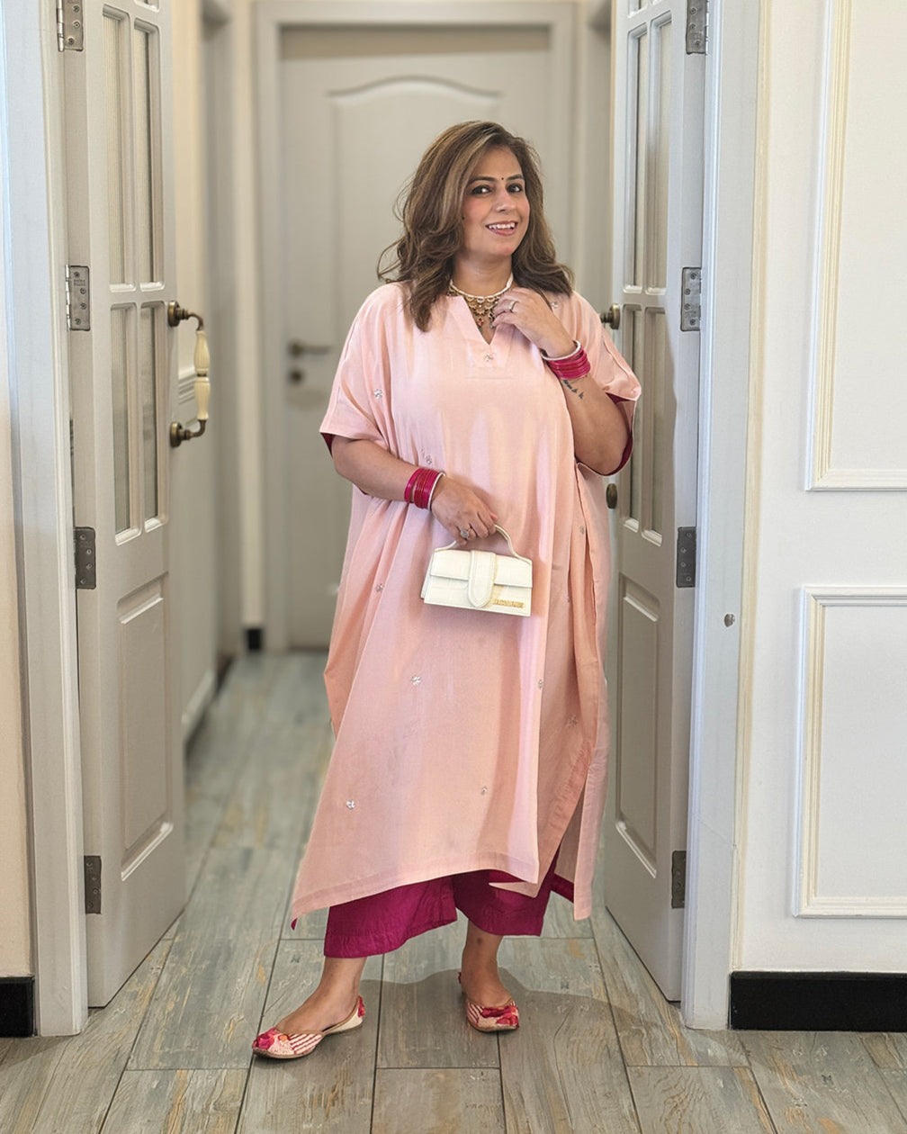 PARV - Aabha Pure Silk Embroidered Kurta set (Loose Fit / One Size)