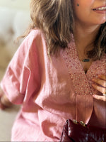 Navya - Dusty Pink Pure Linen Kaftan Dress
