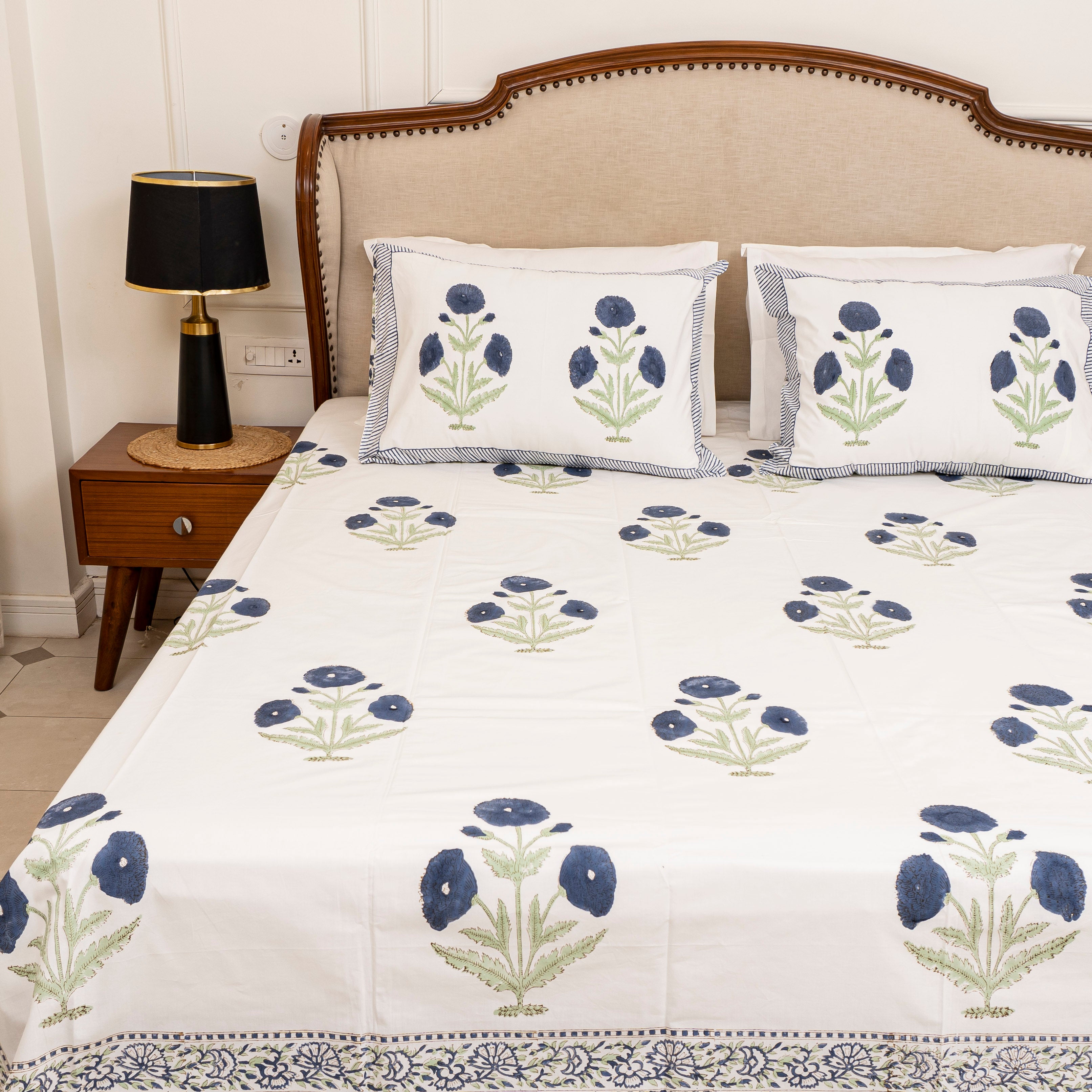 Blue Poppies Bedsheet with two Pillow Covers